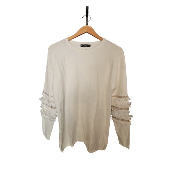 Sioni sz small cream crewneck embellished ruffle dolman sleeve sweater new - Picture 3 of 8